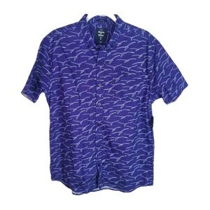 Artistry In Motion Shirt Mens Medium Blue Bird Print Short Sleeve Button Down